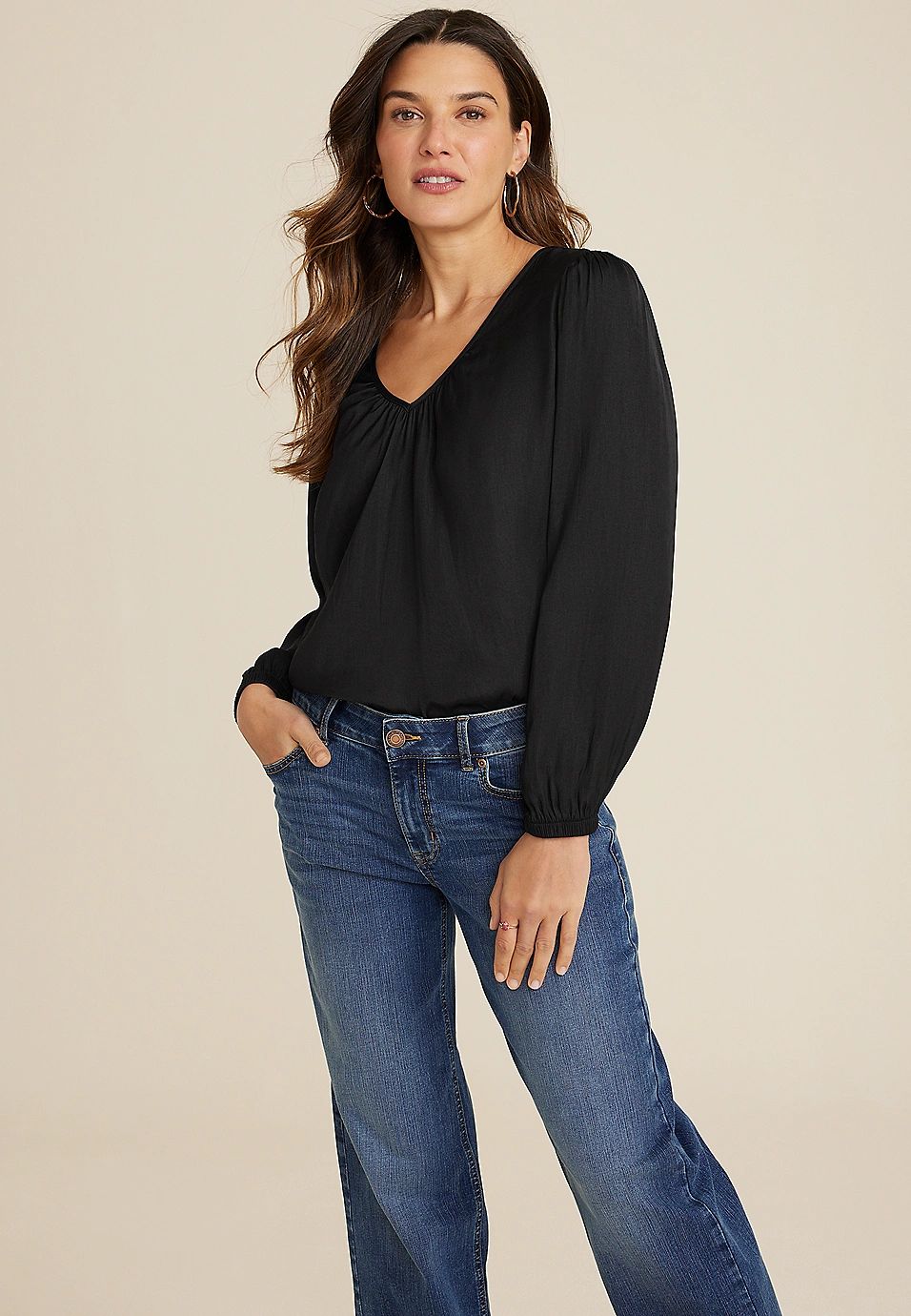 Lightweight Loose Satin Blouse | Maurices