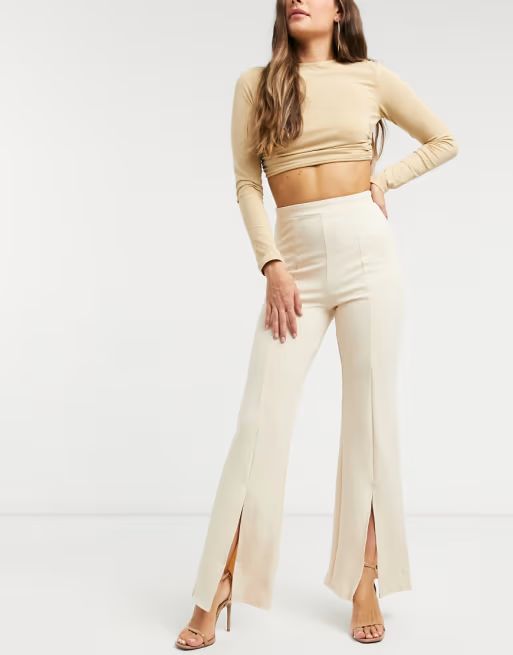 Saint Genies split front wide leg pants in ecru | ASOS (Global)