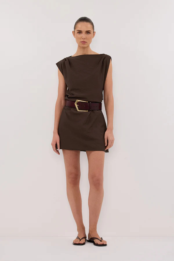 MARMO CHOCOLATE DRAPED MINI DRESS | DISSH