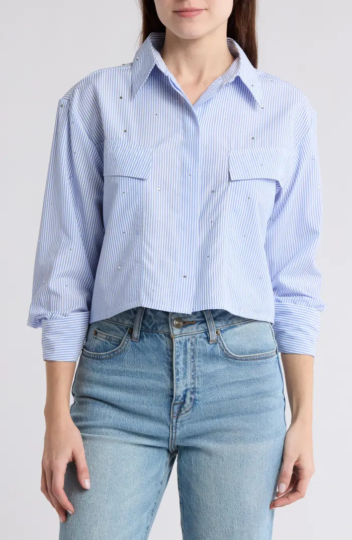 Vigoss Stripe Crystal Embellished Button-Up Shirt | Nordstromrack | Nordstrom Rack