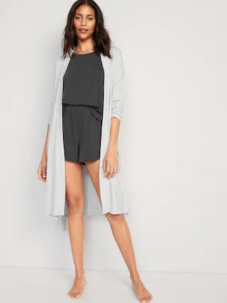 Sunday Sleep Heathered Rib-Knit Tie-Belt Robe for Women | Old Navy (US)