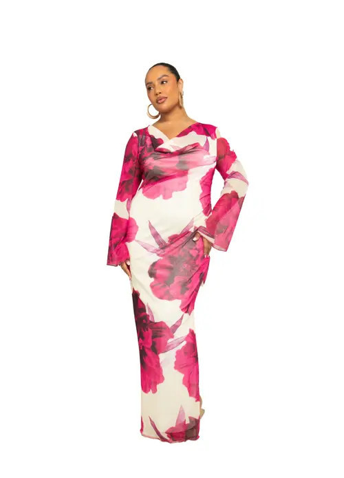 FASHION-SZN CURVE Ruffle Snake Print Maxi Dress in Pink at Nordstrom, Size 20 | Nordstrom