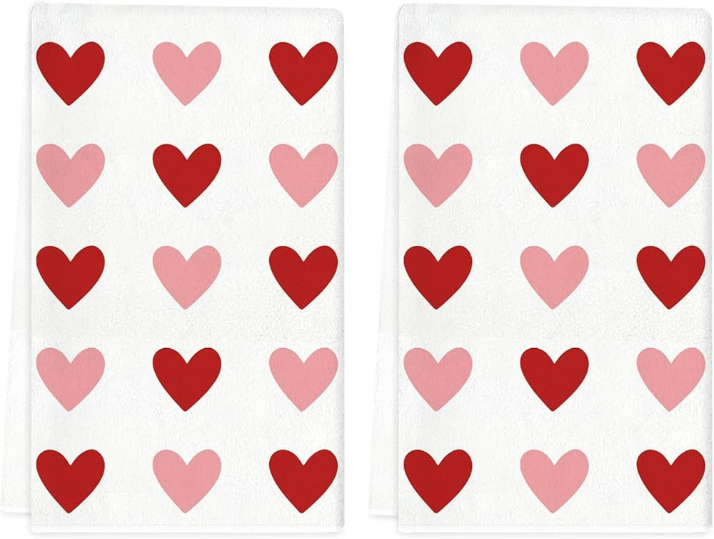 TAJWE Valentines Day Kitchen Towels 18x26 Inch Set of 2 Red Pink Heart Love Valentine Dish Towels... | Amazon (US)