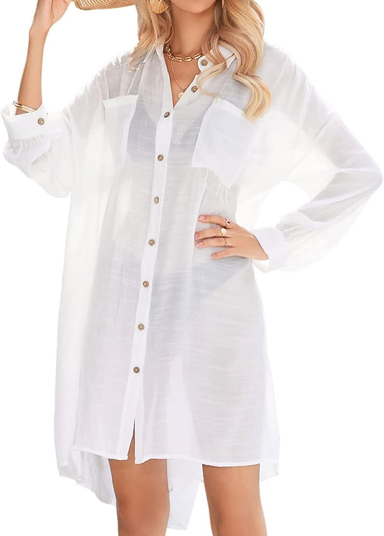 Eddoyee Summer Casual Swimsuit Cover Ups for Women Beach Shirt Tunic Dress | Amazon (US)