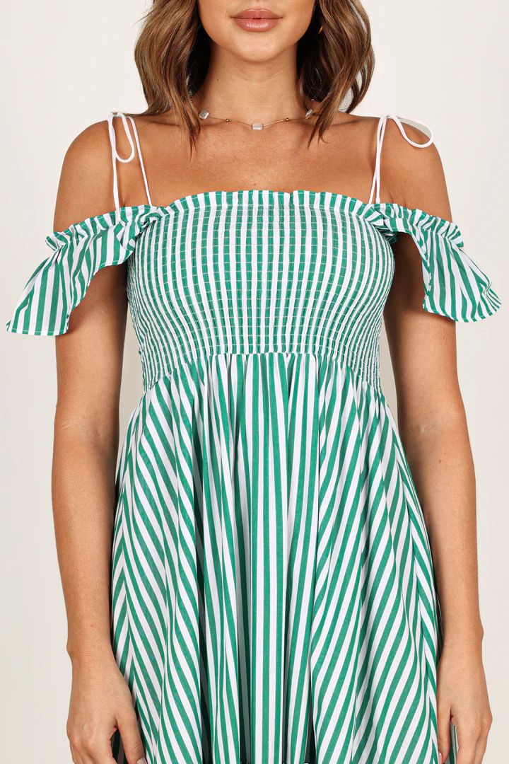 Yasminie Shirred Midi Dress - Green Stripe | Petal & Pup (US)