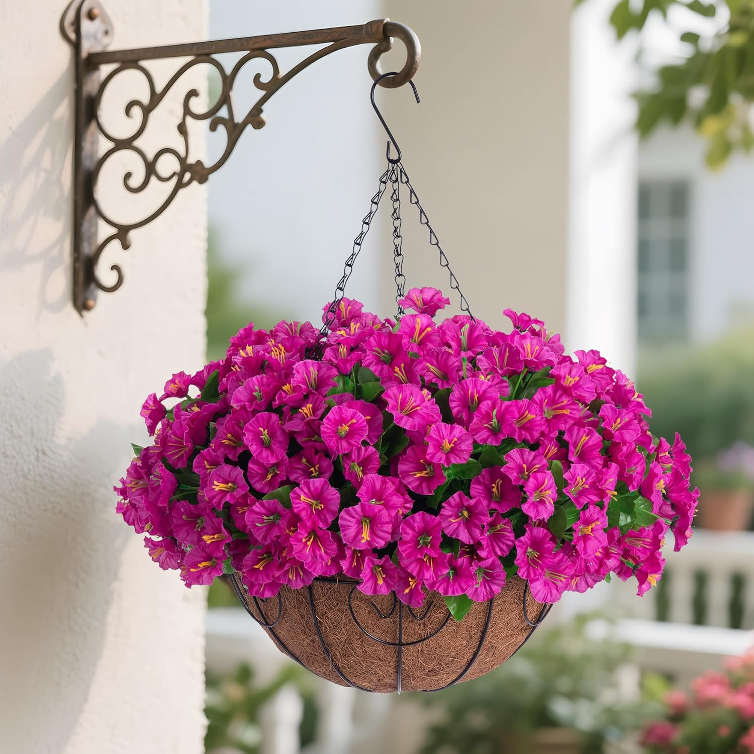 Artificial Hanging Flower Plants with Basket for Outdoor Decoration, Faux Petunias Flowers Fake M... | Amazon (US)