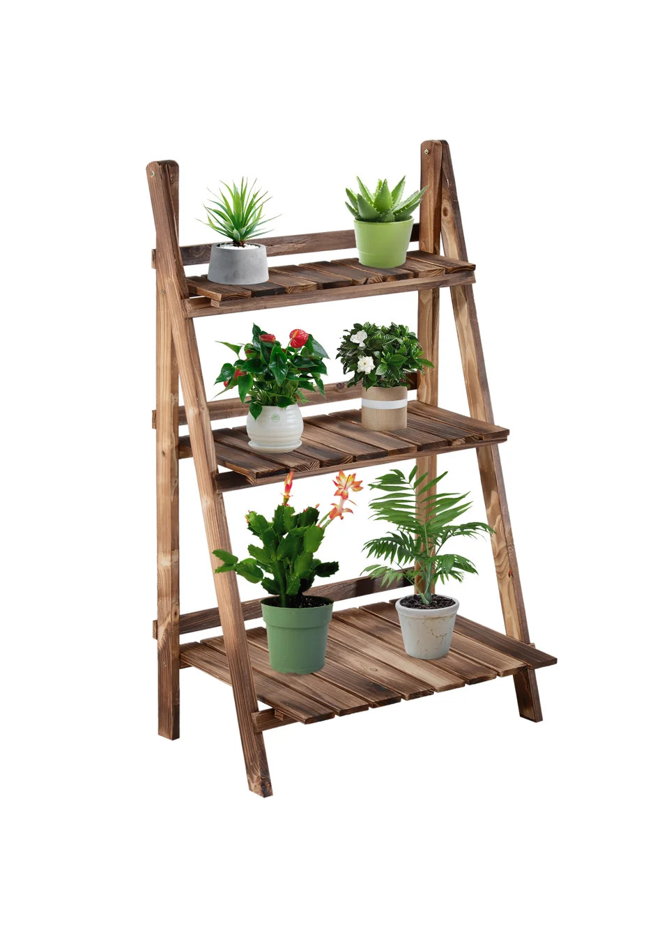 Outsunny Wooden Folding Flower Pot Stand 3 Tier Garden Planter Display Ladder Gardener Storage Sh... | Matalan (UK)