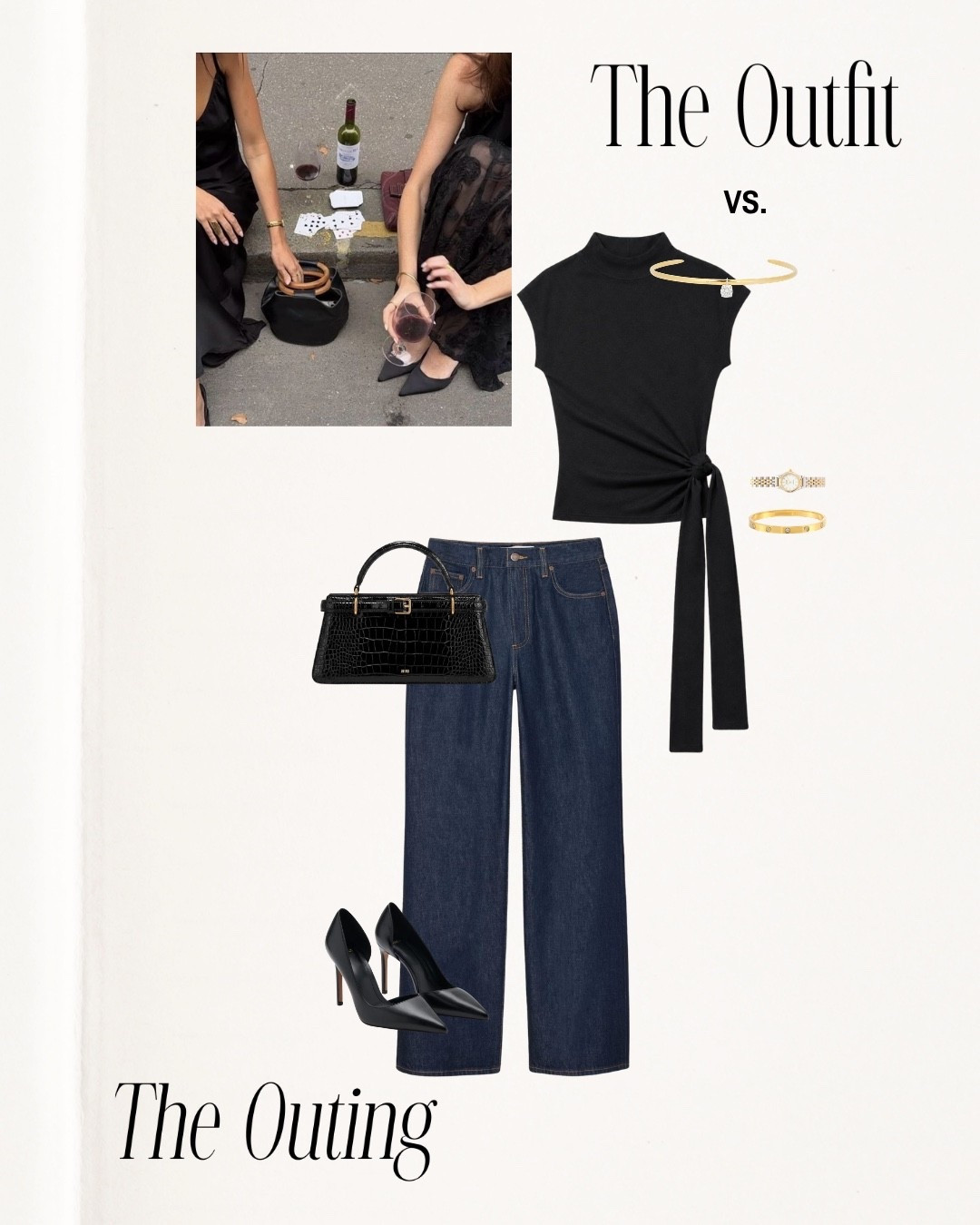 outfit vs outting!! 🍸 

OOTD, girls night out, dinner date, aritzia, New York, fall, jeans, kitten heels, revolve, reformation, knit