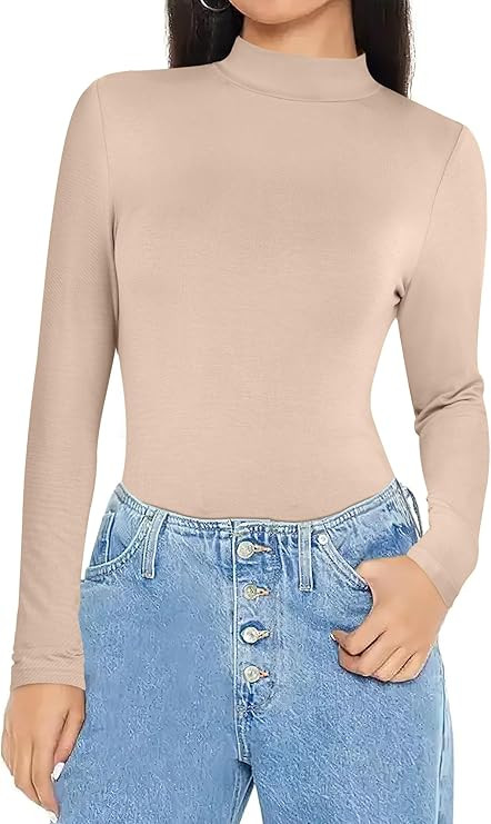 ANRABESS Womens Long Sleeve Mock Neck Tops Slim Fitted Basic Layer Office Work Shirts 2025 Fall O... | Amazon (US)