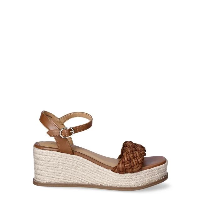 Time and Tru Women's Braided Wedge Sandals, Wide Width Available | Walmart (US)