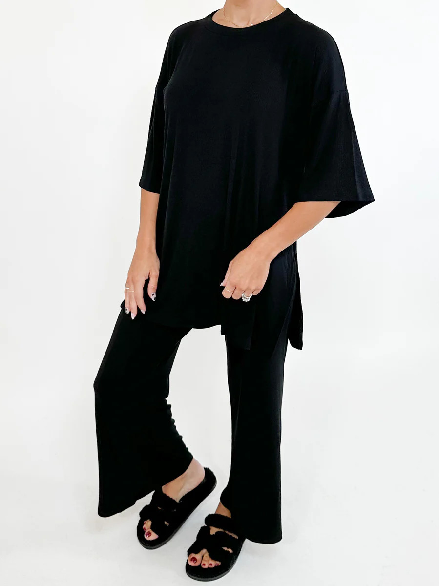 Nova Ribbed Crop Wide-Leg Pant Set | Black | +Plus Available | Talulah
