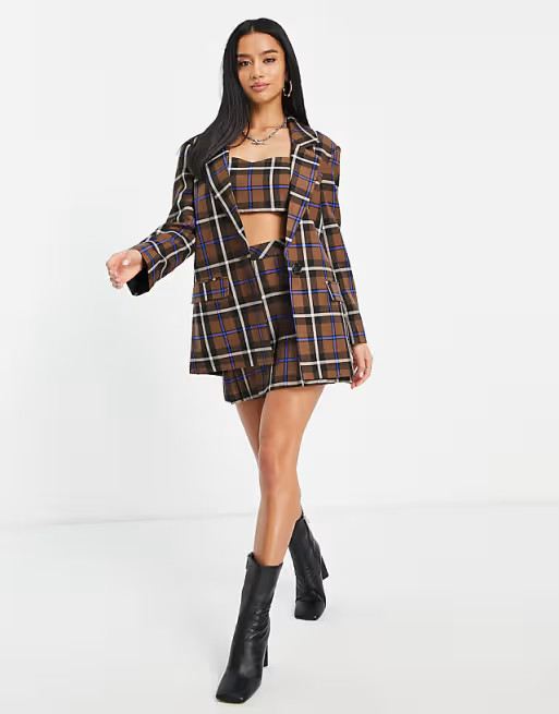 ASOS DESIGN Petite set in brown check | ASOS (Global)