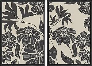 MUDECOR Framed Canvas Print Wall Art Monochrome Floral Botanical Black and White Illustrations Mo... | Amazon (US)