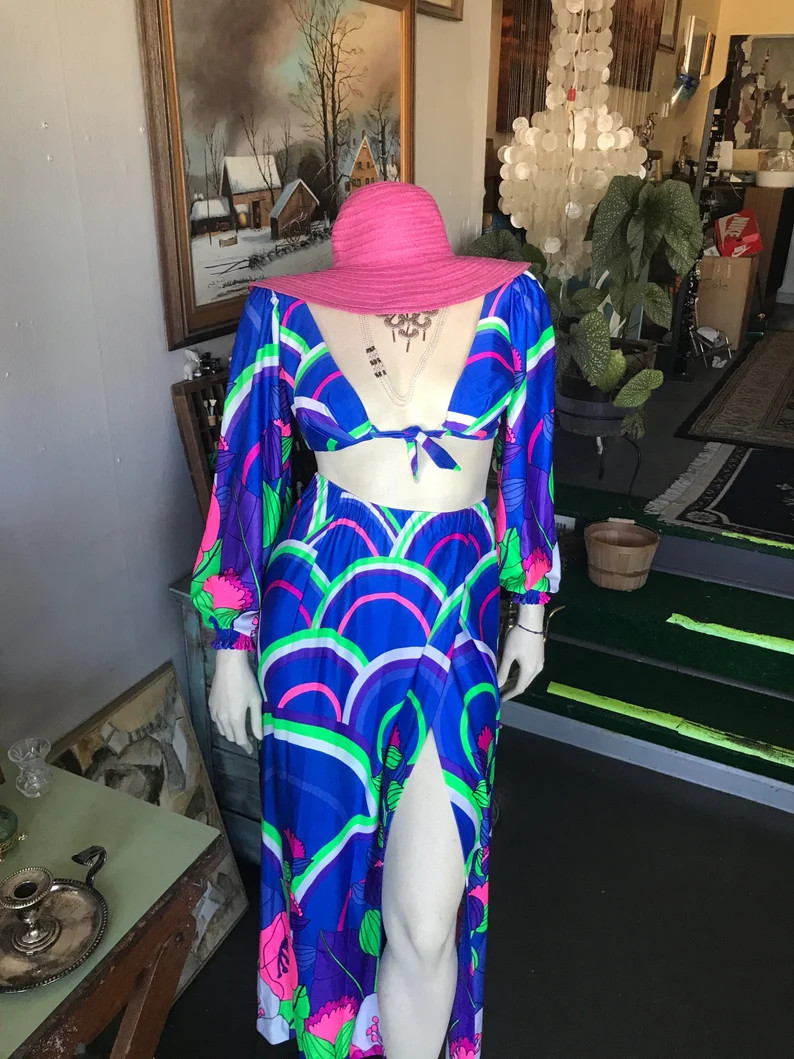 MOD Jantzen puffy sleeved bikini top and skirt 1960s 1970s open back | Etsy (Global)