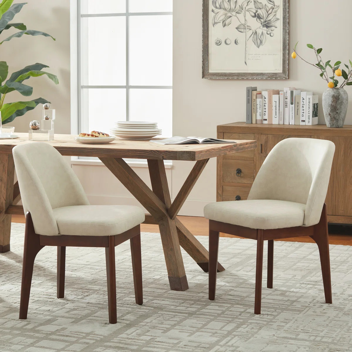 Faux Leather Dining Chairs, Modern Upholstered Chairs With Solid Wood Legs, Comfortable Mid-Back ... | Wayfair North America