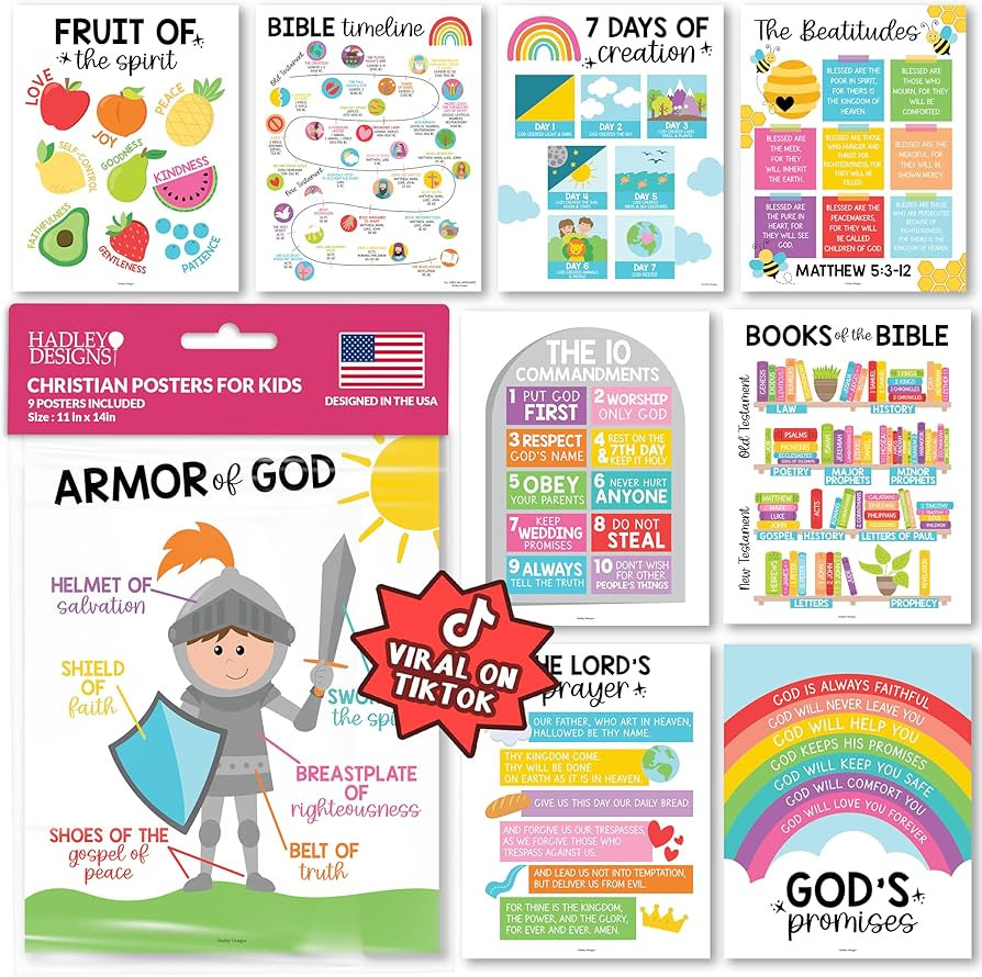 Hadley Designs Sunday School Decorations for Classroom – 9 Bible Posters for Kids, 11x14in Book... | Amazon (US)