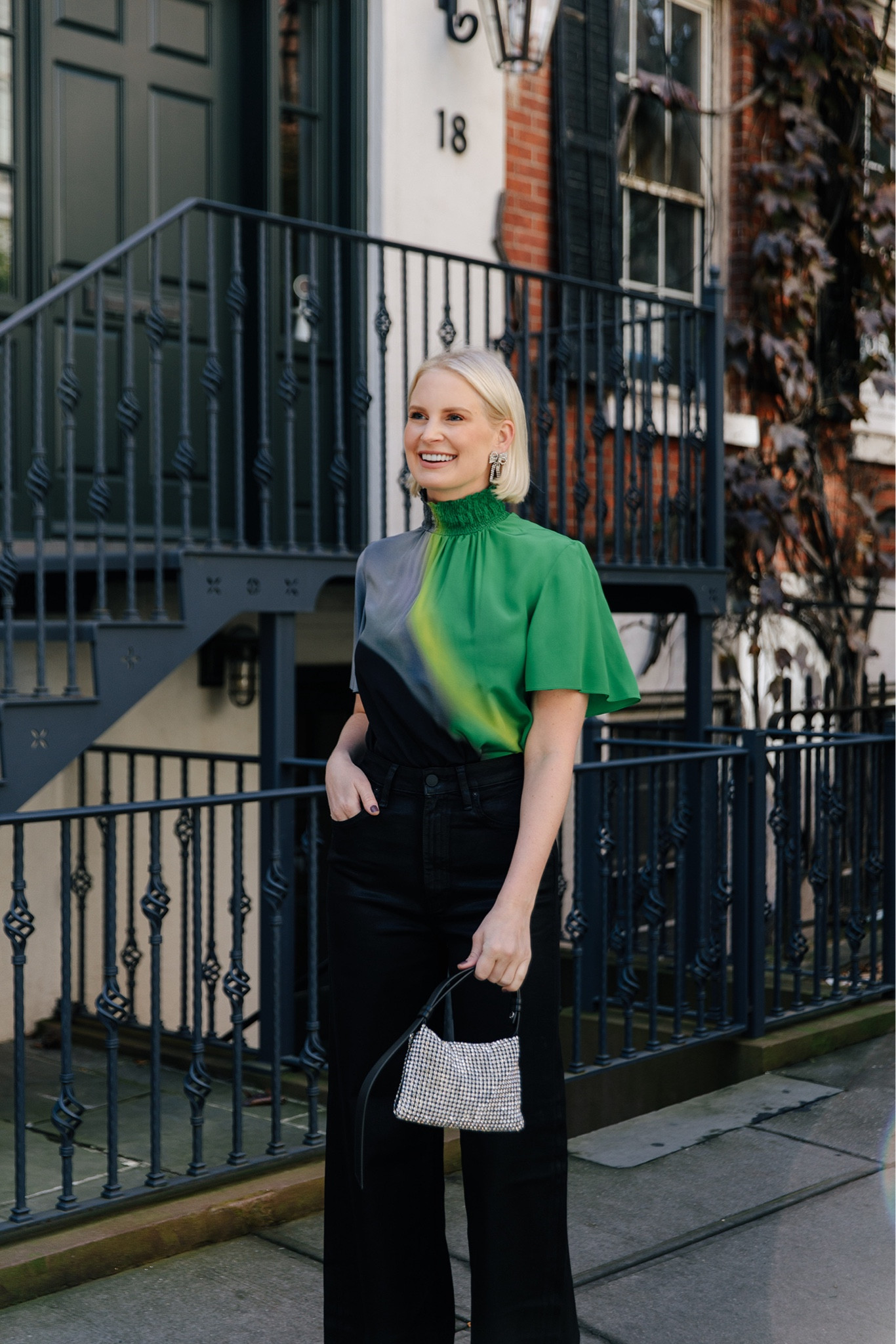 Stressing about my furniture making it to NYC, but not stressing about a holiday look because I found this beautiful blouse on sale at @nordstrom! The pop of green feels festive, but is totally wearable beyond the holiday season. Shop this and more holiday looks by following me in the LTK app 💚 #nordstrompartner 

#LTKHoliday #LTKtravel #LTKparties