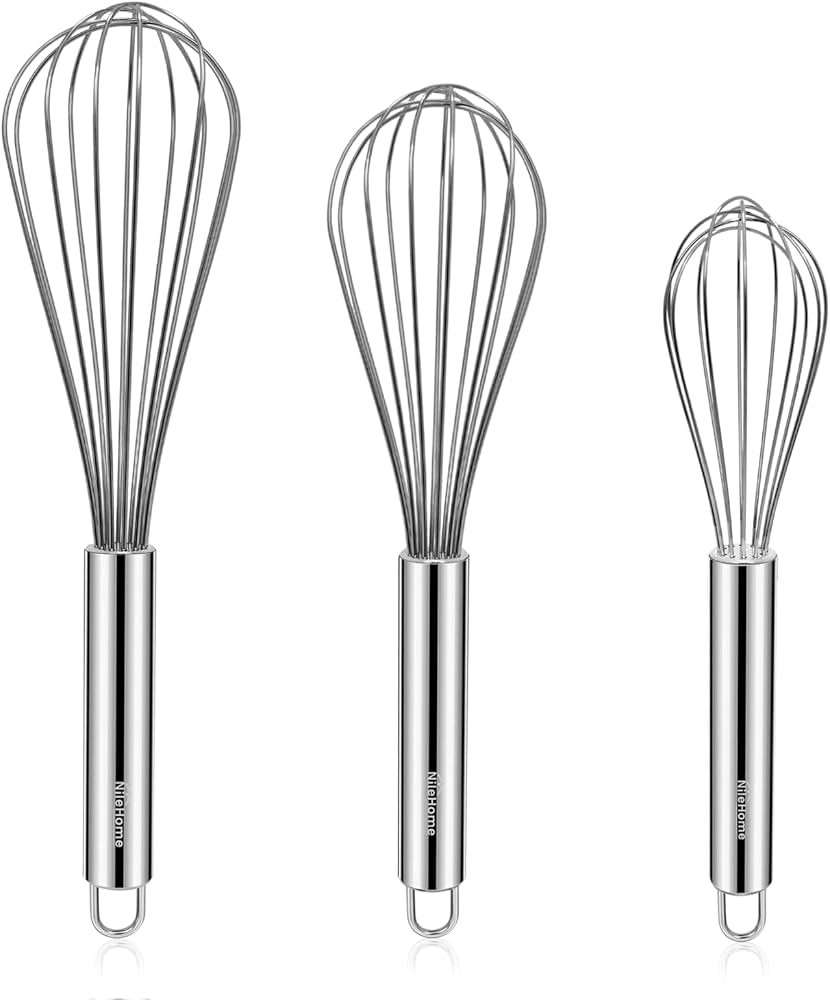 NileHome Stainless Steel Whisk Set 8" 10" 12" Kitchen Whisk Balloon Whisk Kitchen Wisk Wire Whisk... | Amazon (US)