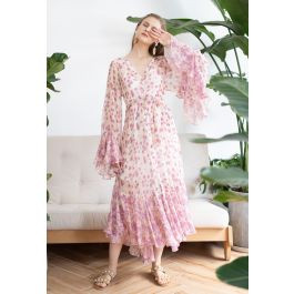 Ditsy Floral Kimono Sleeves Semi-Sheer Hi-Lo Dress | Chicwish