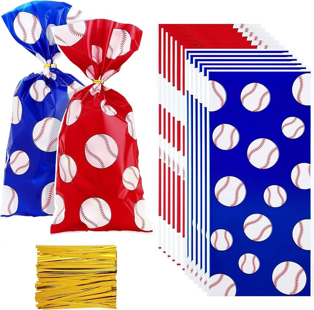 100 Pieces Baseball Party Treat Bags Baseball Cellophane Bags Baseball Candy Bag with 100 Pieces ... | Amazon (US)