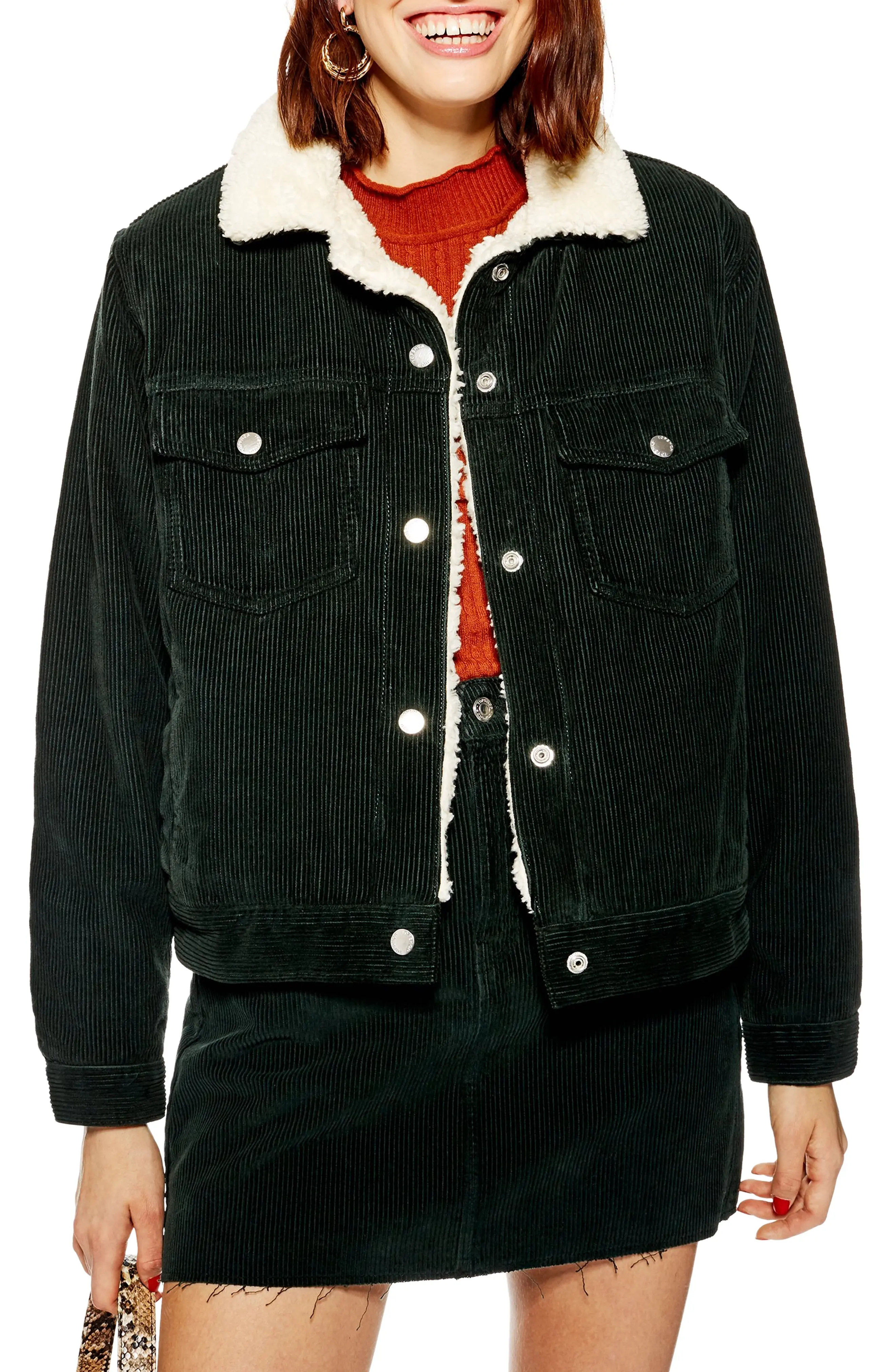 Topshop Cotton Corduroy & Faux Shearling Jacket | Nordstrom