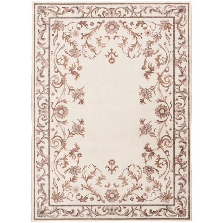 Mainstays Tan Floral Faux Fur Indoor Area Rug, 4'x5'6" | Walmart (US)