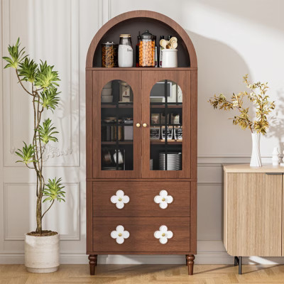 Docred Arched cabinet Bookshelf Bookcase Storage with Tempered Glass Doors Versatile Kitchen Cabinets,71'' Tall Food Pantry for Living Dining Room | Target