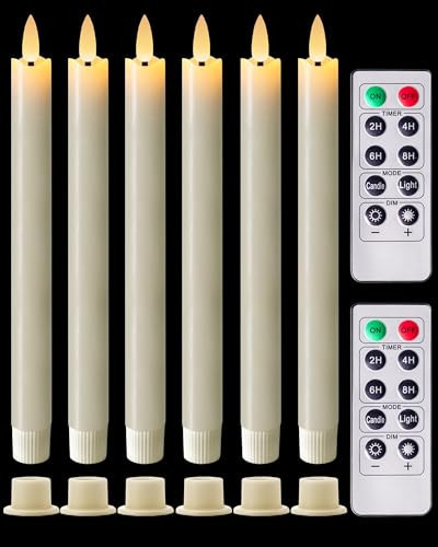 Homemory Real Waxy Flameless Taper Candles with Remote Timer, LED Candlesticks Flickering, Battery Operated Candles, 9.6 Inches for Home Christmas Wedding Celebration Decor, Ivory, Pack of 6 | Amazon (US)