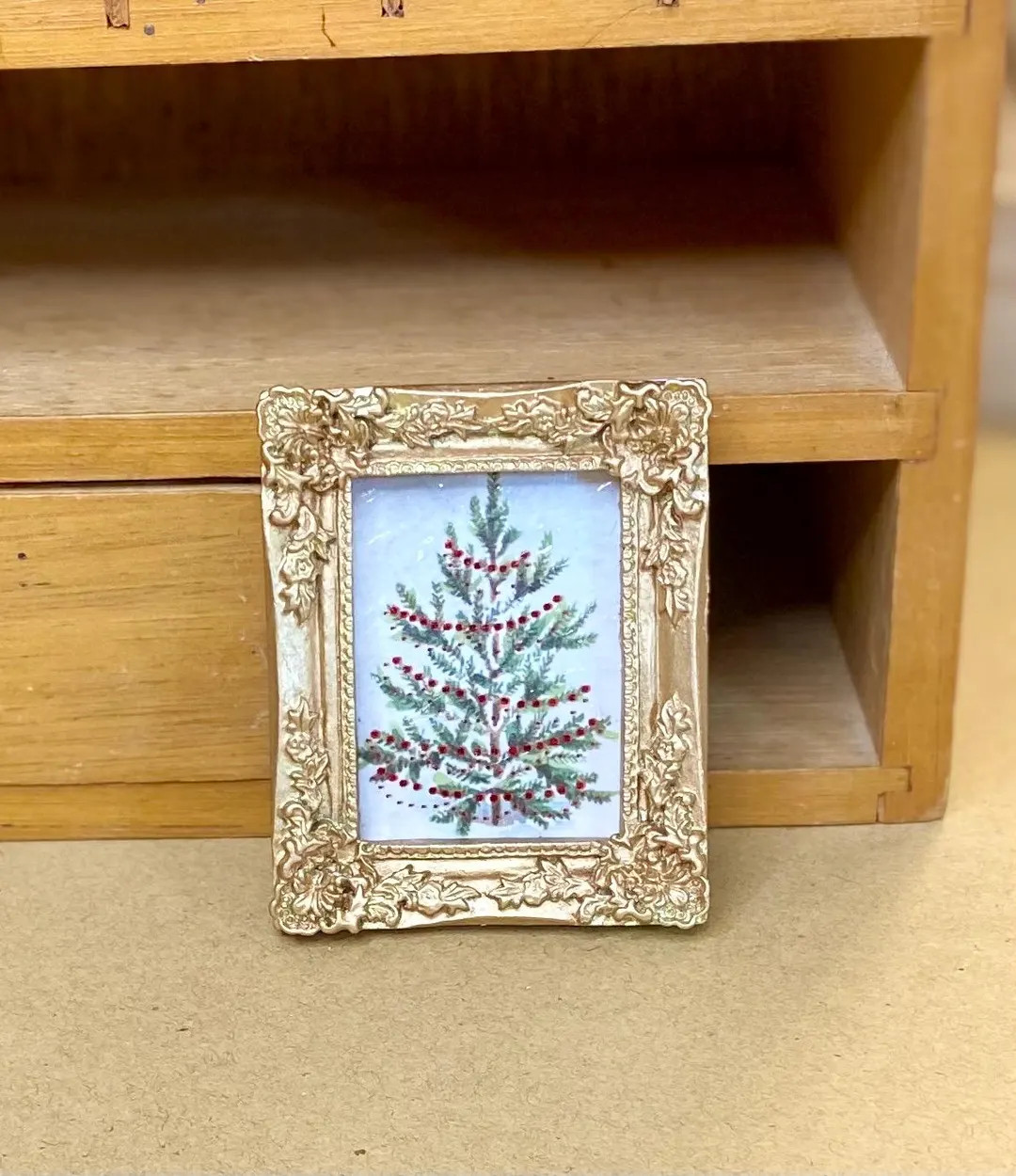 Mini Christmas Tree Art, Gold Frame, 1:12 Scale Dollhouse Miniature - Etsy | Etsy (US)