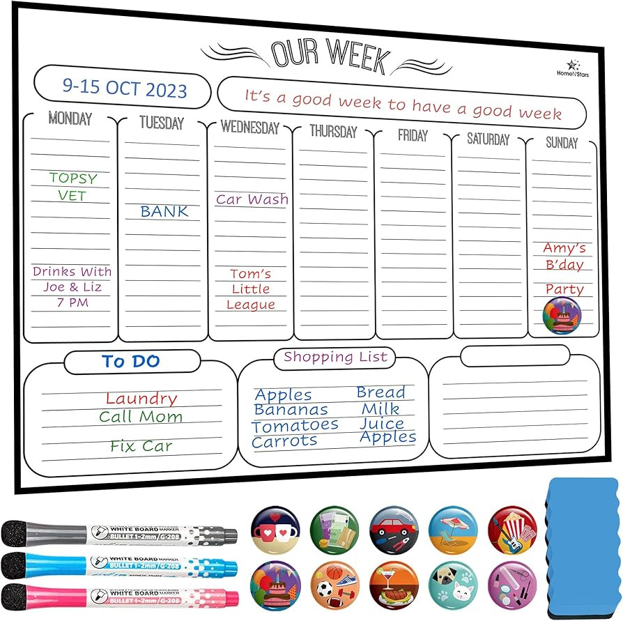 HomeN’Stars Weekly White Board Dry Erase, Magnetic Weekly Planner for Fridge, Weekly Calendar W... | Amazon (US)