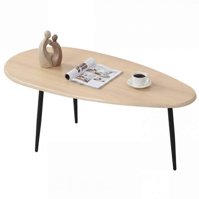 Costway Oval Coffee Table with Sturdy Metal Construction & Compact Design, Retro Sofa Table Natural | Target