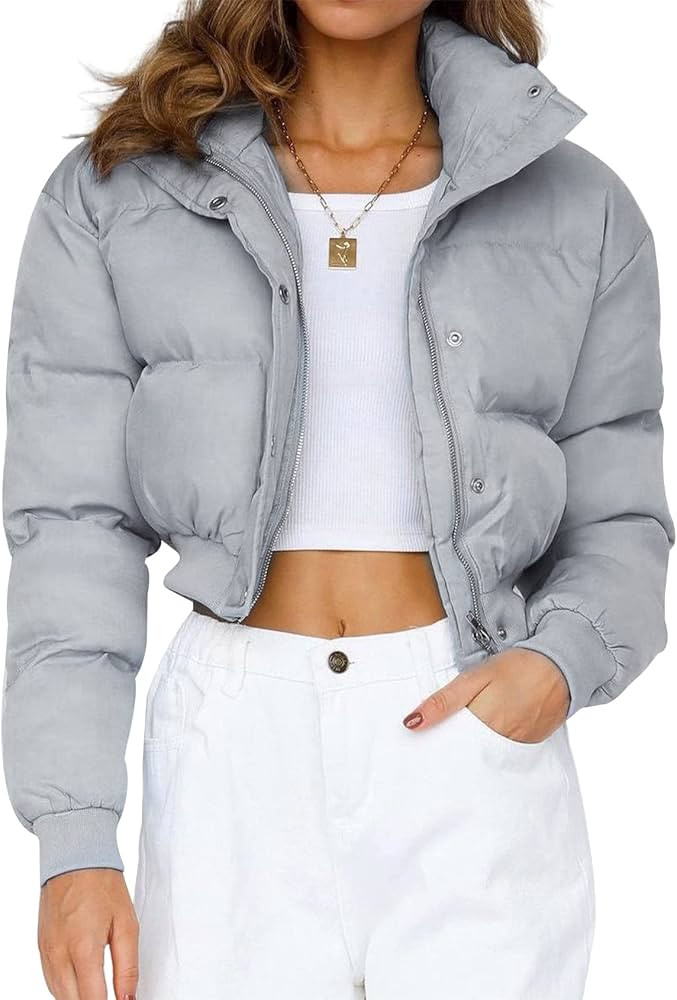 Gihuo Women' s Cropped Puffer Jacket Padded Long Sleeve Coat | Amazon (US)