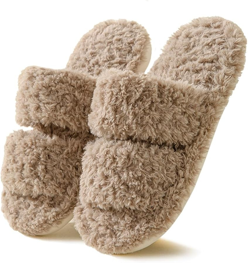 Women's Slippers Open Toe Memory Foam House Shoes Comfy Fuzzy Slide Non Slip Washable Sandals | Amazon (US)