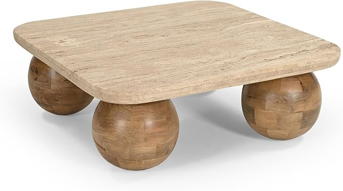 Magdas Collection Modern Living Room Square Coffee Table with Marble Top, Travertine Beige | Amazon (US)