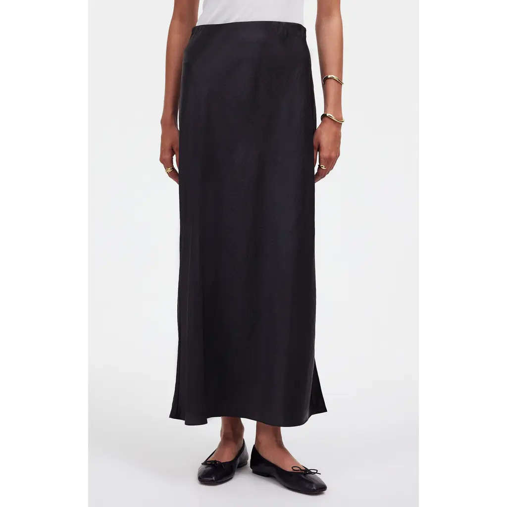 Madewell Satin Maxi Slip Skirt in True Black at Nordstrom Rack, Size 2 | Nordstrom Rack
