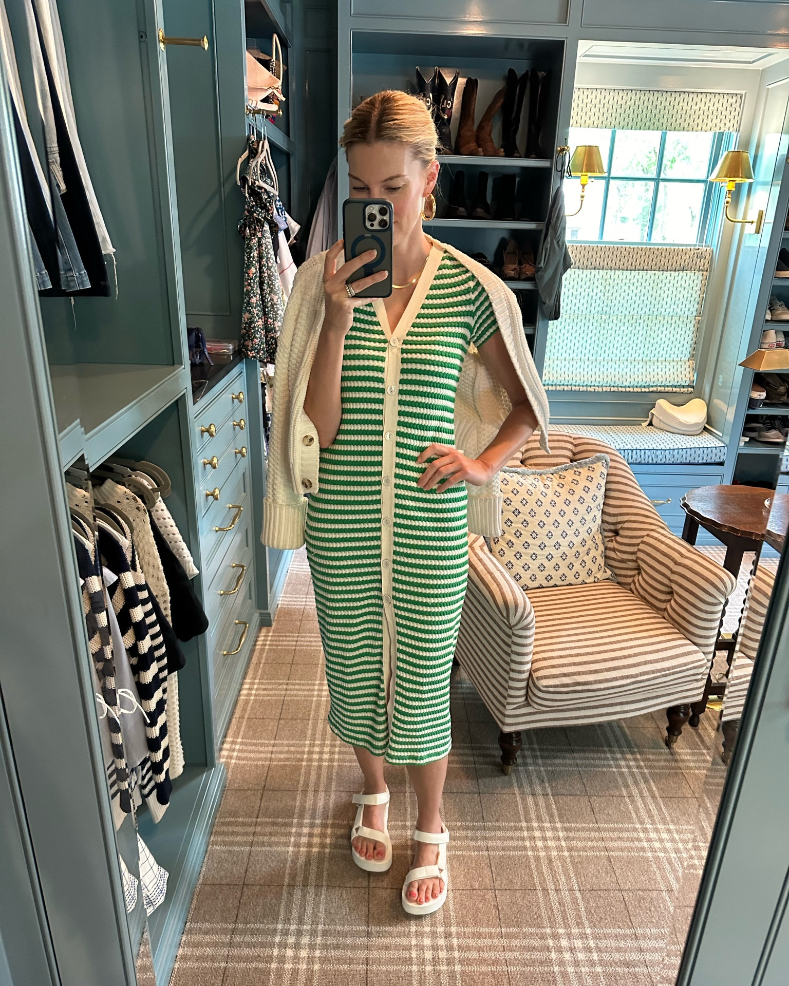 I’m excited to share this dress with you all! It’s a great find! I originally purchased it to run errands in, but I’ve also worn it with sneakers to travel in. And I’ve worn it to various appointments and to church! Most importantly, it’s comfortable! It’s become one of my favorite dresses this summer!
Sizing:
Dress- USA 2
Cardigan- XXS
Sandal- 8 (I usually wear an 8.5)
