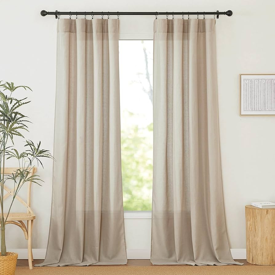 RYB Home Linen Textured Curtain for Window Nursery Drape Semi-Sheer Linen Curtain Panels Taupe Li... | Amazon (US)