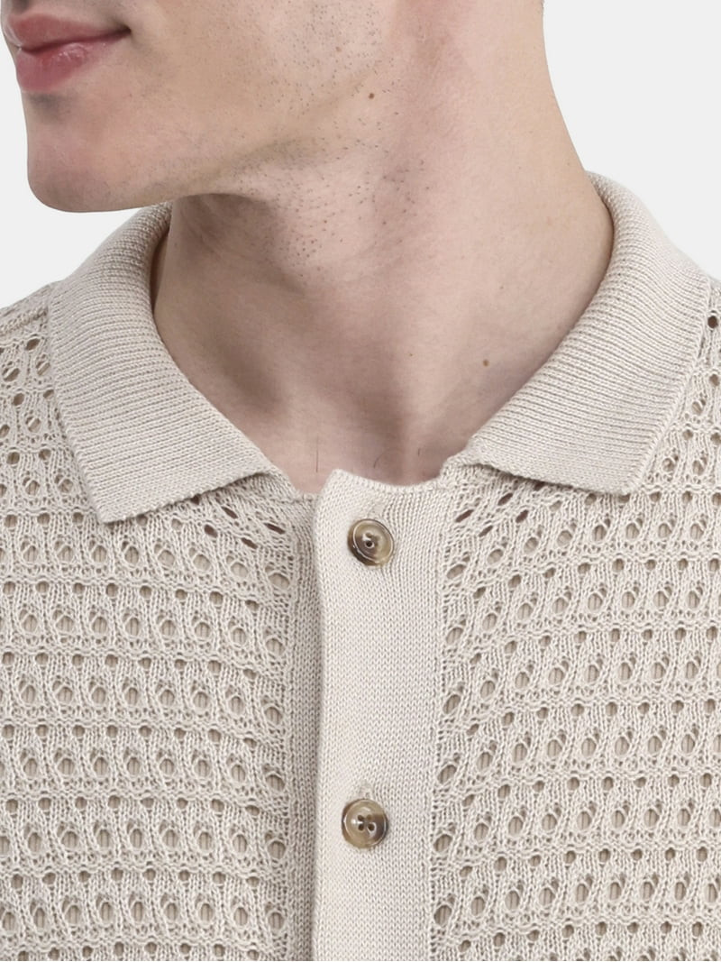 No Boundaries Men's & Big Men's Sweater Knit Polo Mesh Button Front Short Sleeve Shirt, Sizes XS-... | Walmart (US)