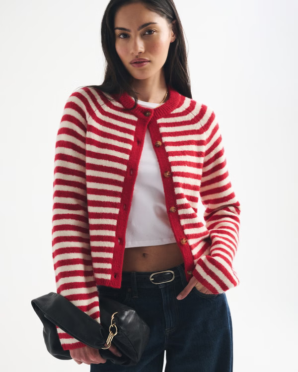 Striped Crew Cardigan | Abercrombie & Fitch (US)