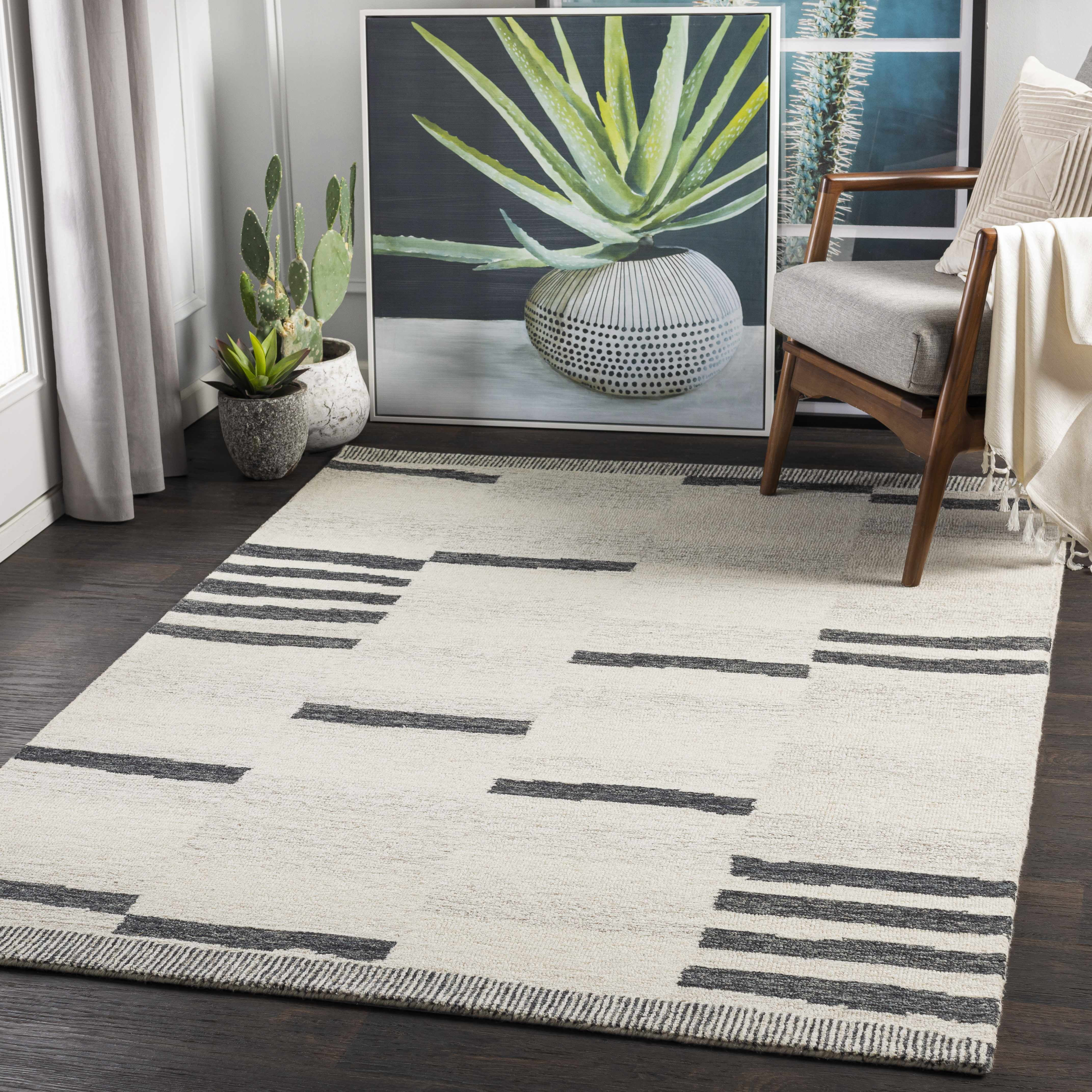 Hauteloom Aibonito Wool Living Room, Bedroom Area Rug - Modern - Gray, Beige, Black - 5' x 7'6" -... | Walmart (US)