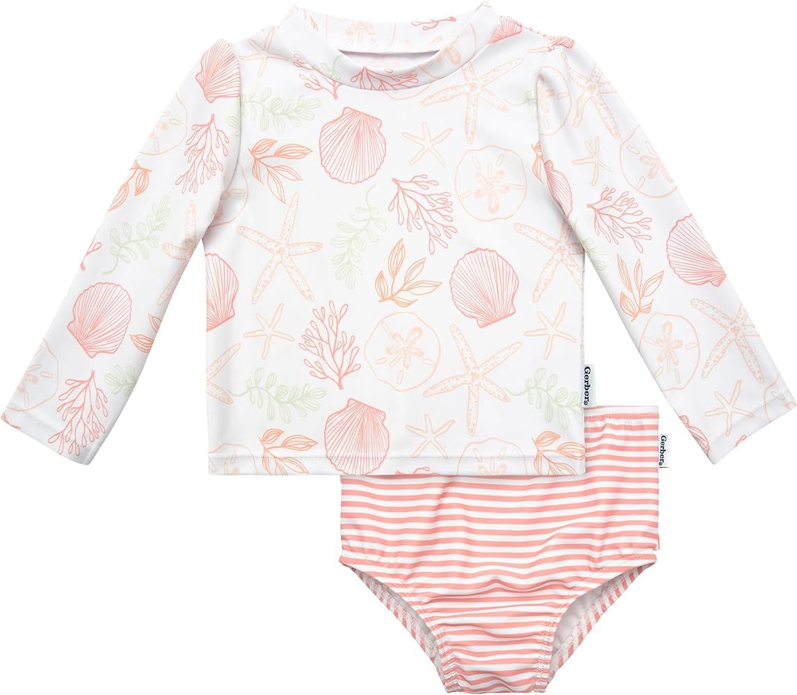 Gerber Girls' Toddler Long Sleeved Rashguard Swim Bathing Suit Set | Amazon (US)