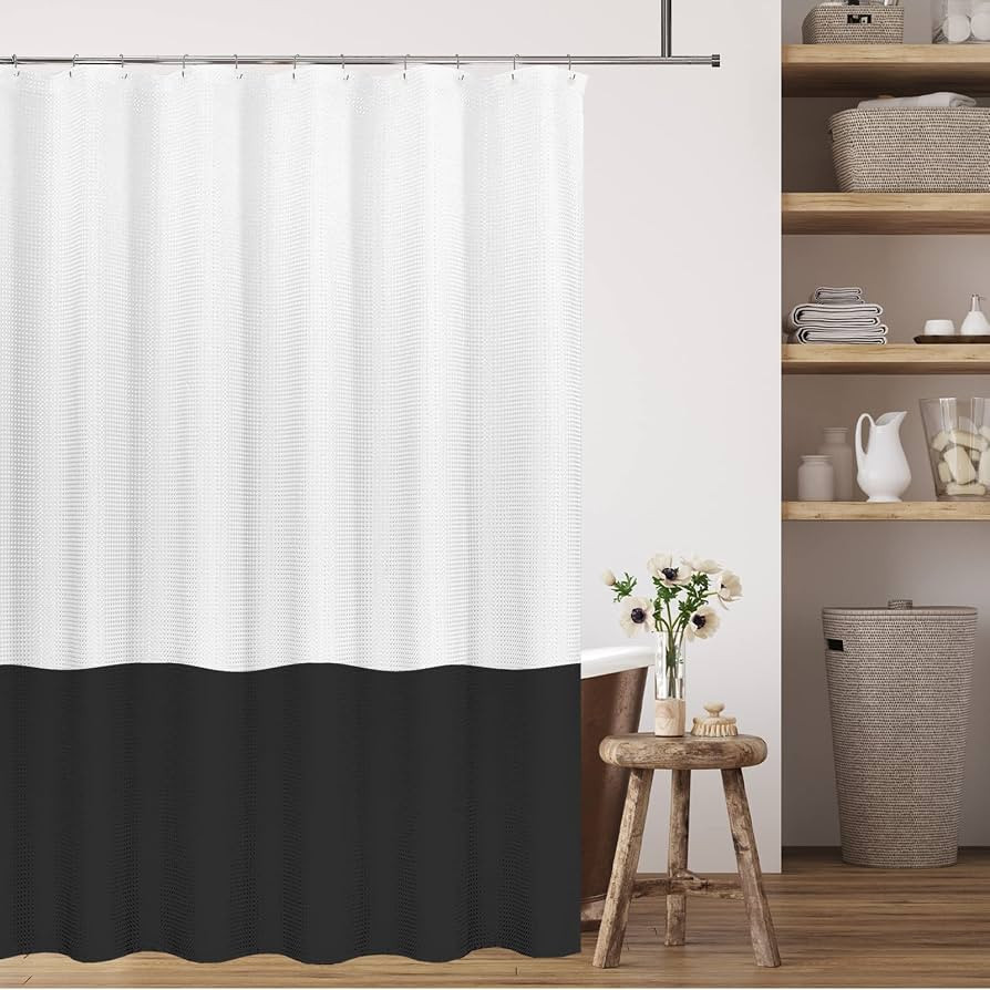 Tititex White Black 2 Color Splicing Shower Curtain, Texture Fabric Bathroom Decorative Waterproo... | Amazon (US)