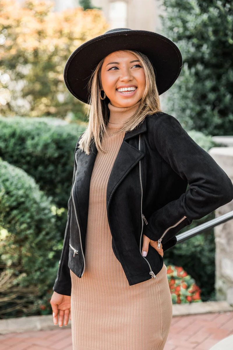 Late Nights Black Suede Moto Jacket | The Pink Lily Boutique