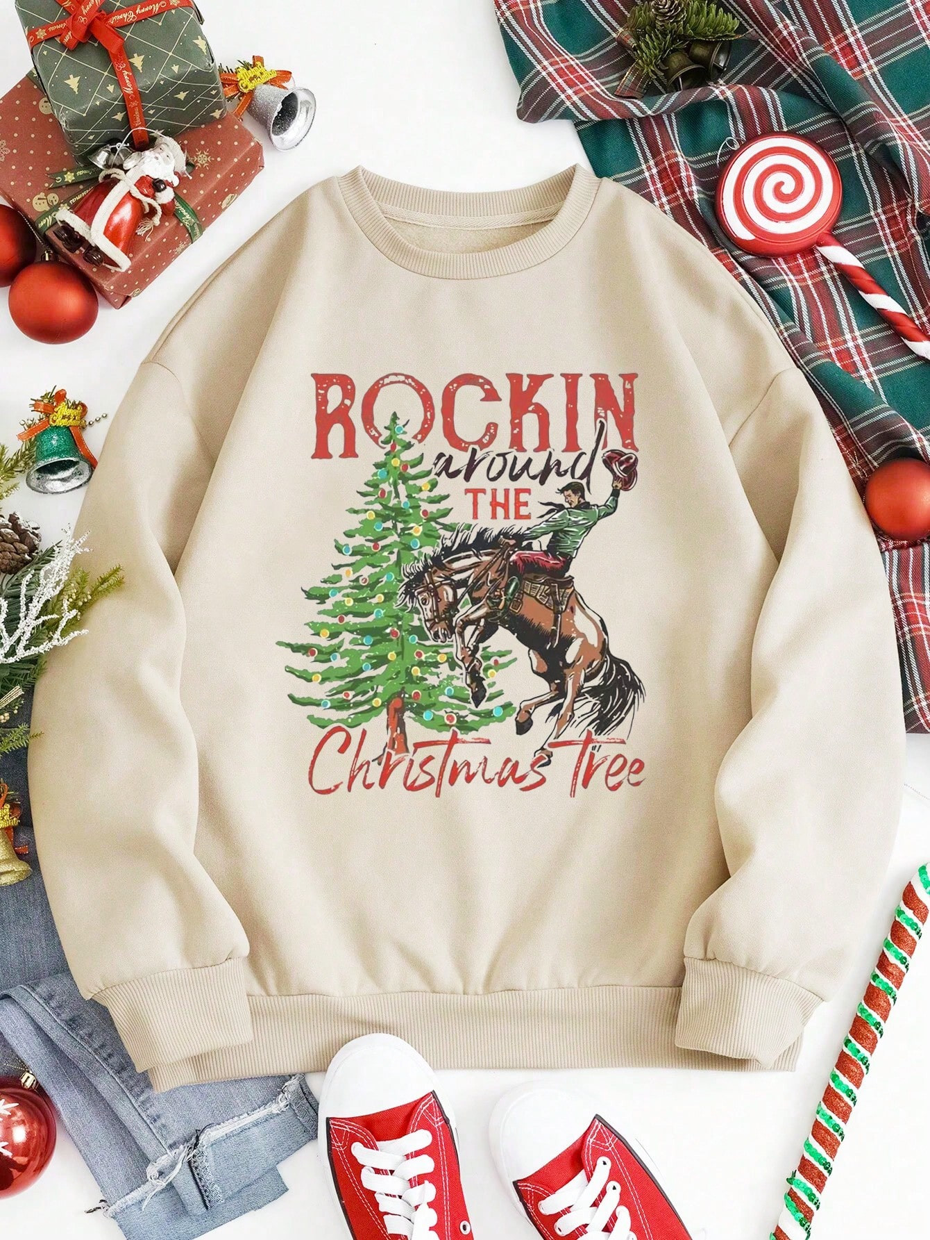 Christmas Print Thermal Lined Sweatshirt | SHEIN