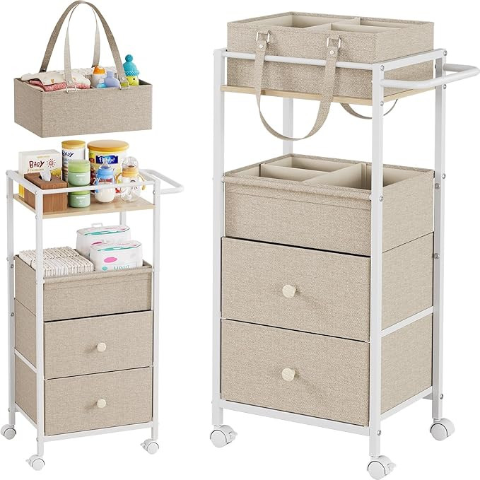 Modanais Baby Diaper Caddy Organizer Cart with Drawers - 3In1 Rolling Storage Cart with Wheels, R... | Amazon (US)