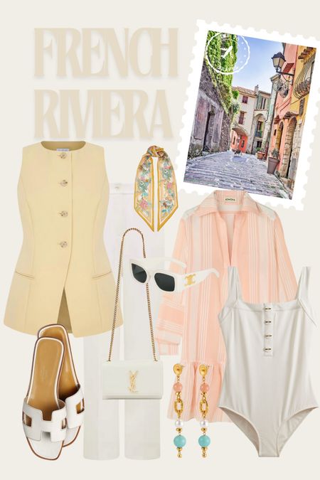 French Riviera vacation outfit, yellow waistcoat, sandals, linen, swimsuit, stripe beach dress.
Casual chic, French style, holiday outfit, pastel tones, summer outfit, Europe outfit.

#LTKeurope #LTKswimwear #LTKstyletip