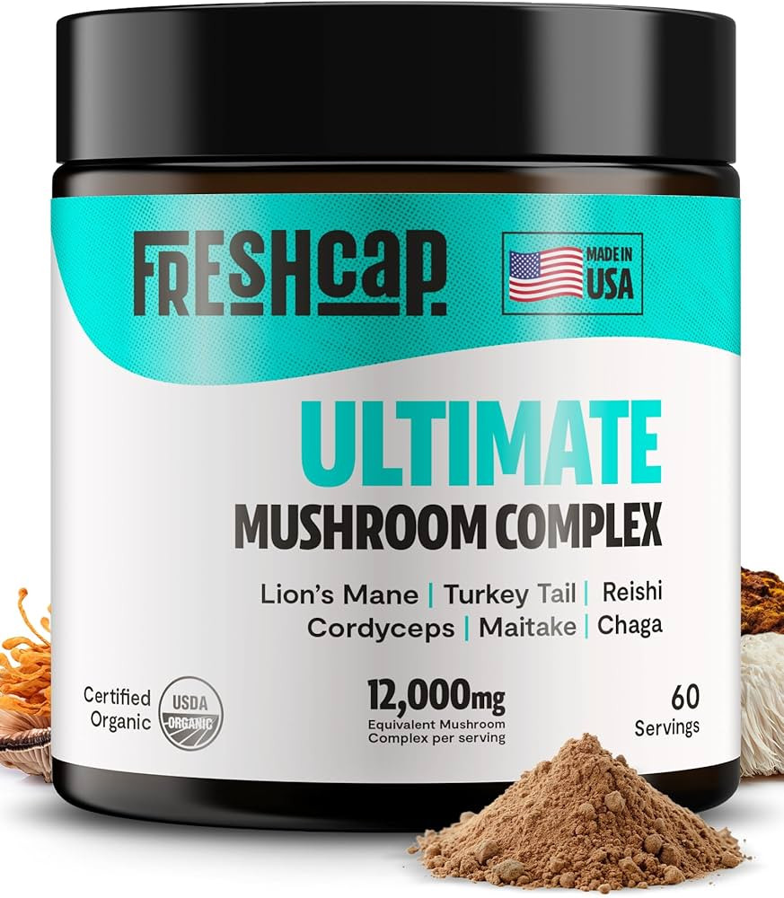 FreshCap Mushrooms Ultimate Mushroom Supplement Powder 12,000mg - Organic, Mushroom Complex for F... | Amazon (US)
