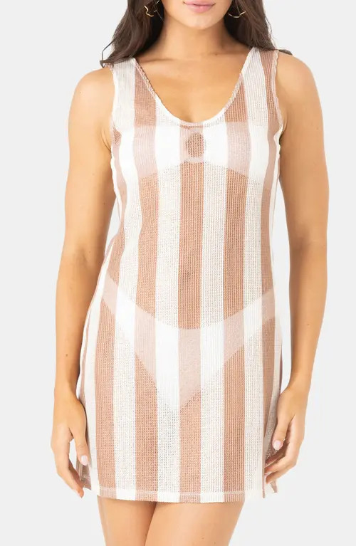 Roxy Stripe Sheer Cover-Up Dress in Neutral Co at Nordstrom, Size Small | Nordstrom