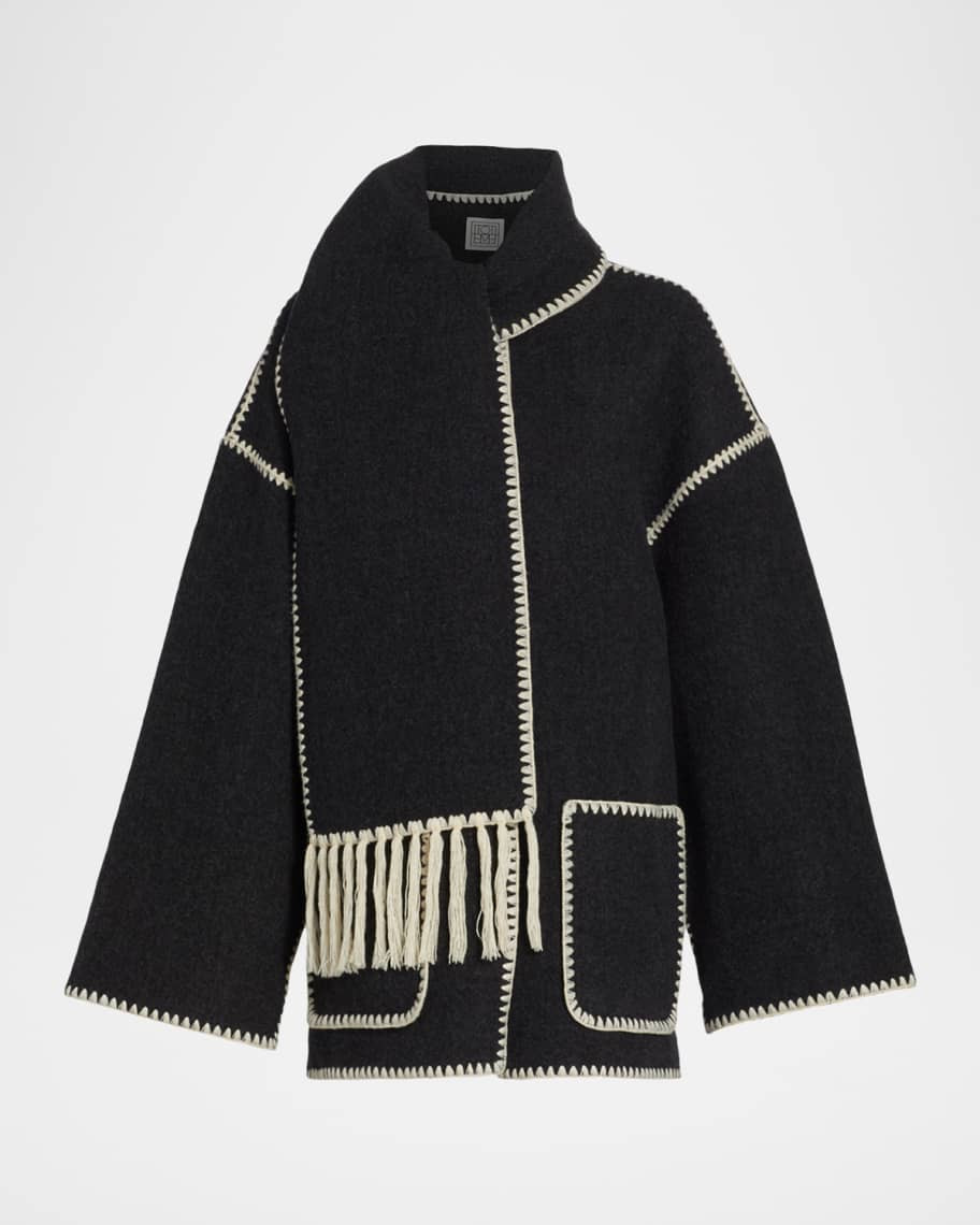 Fringe Embroidered Scarf Wool Jacket | Neiman Marcus
