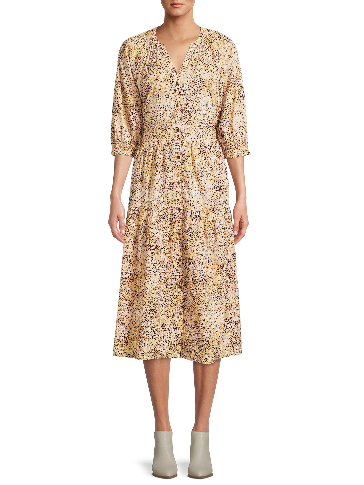 Time and Tru Women's Peasant Dress with Short Sleeves - Walmart.com | Walmart (US)